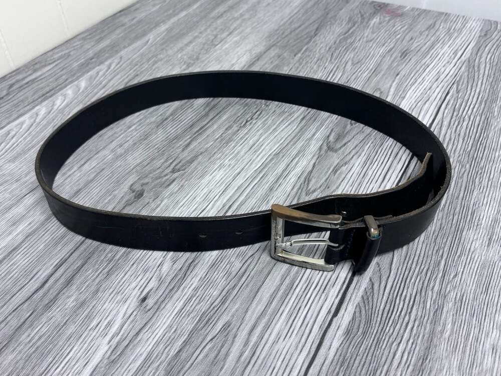 Structure Genuine Italian Leather Belt Black Silver Hardware
